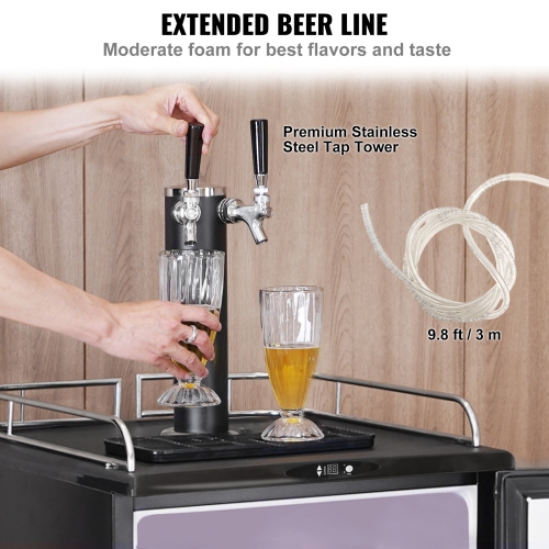 VEVOR Beer Kegerator, Dual Tap Draft, Full Size Keg Refrigerator With Shelves, CO2 Cylinder, Drip Tray & Rail, 32°F-75.2°F Temperature Control, Holds