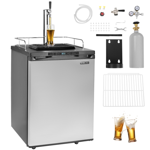 VEVOR 162L Beer Kegerator, Single Tap Draft Beer Dispenser, Full Size Keg Refrigerator With Shelf, CO2 Tank(No Gas), Drip Tray & Rail, 23°F- 82.4°F