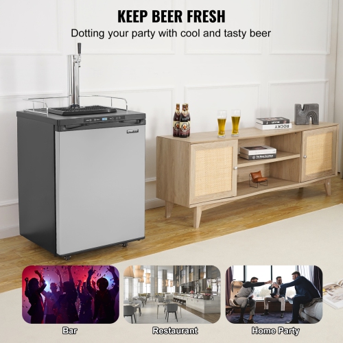 VEVOR 162L Beer Kegerator, Single Tap Draft Beer Dispenser, Full Size Keg Refrigerator With Shelf, CO2 Tank(No Gas), Drip Tray & Rail, 23°F- 82.4°F