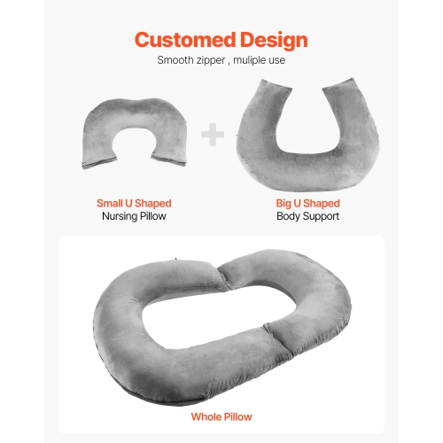 VEVOR Reading Pillow, Large Size U-Shaped Sitting up Pillow, Washable Bed Pillow with Soft Velvet, Bed Rest Back Pillow, Ideal for Reading, Gaming,