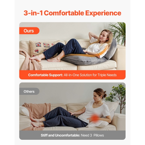 VEVOR Reading Pillow, Large Size U-Shaped Sitting up Pillow, Washable Bed Pillow with Soft Velvet, Bed Rest Back Pillow, Ideal for Reading, Gaming,