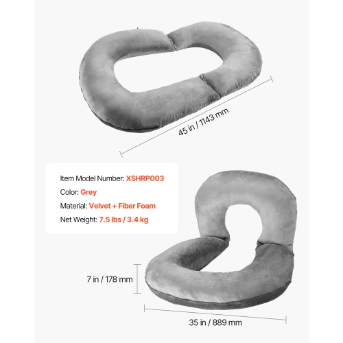 VEVOR Reading Pillow, Large Size U-Shaped Sitting up Pillow, Washable Bed Pillow with Soft Velvet, Bed Rest Back Pillow, Ideal for Reading, Gaming,