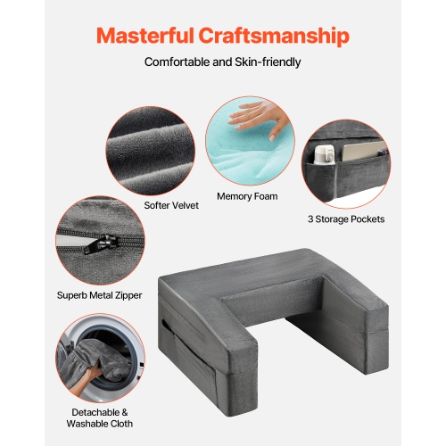 VEVOR 2 Pockets Reading Pillow, Lap Desk Pillow with Washable Cloth, Large Bed Pillow with Cup Holder, Memory Foam Bed Rest for Reading, Gaming,