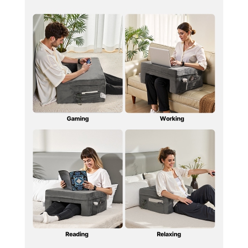 VEVOR 2 Pockets Reading Pillow, Lap Desk Pillow with Washable Cloth, Large Bed Pillow with Cup Holder, Memory Foam Bed Rest for Reading, Gaming,