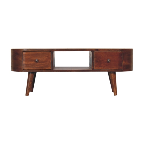 ARTISAN FURNITURE  Chestnut Rounded Solid Wood 2 Drawer Coffee Table With Open Slot