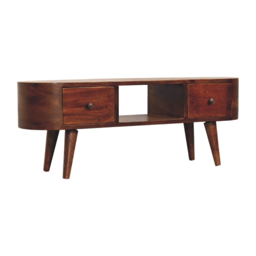 Artisan Furniture Chestnut Rounded Solid Wood 2 Drawer Coffee Table with Open Slot