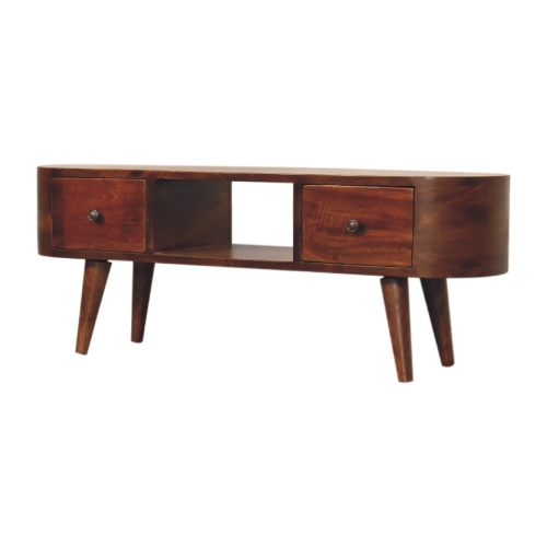 Artisan Furniture Chestnut Rounded Solid Wood 2 Drawer Coffee Table with Open Slot