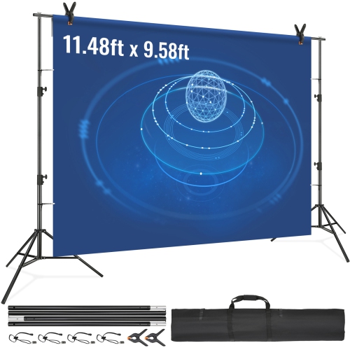 VEVOR 12 x 10 ft Heavy Duty Backdrop Stand, Height Adjustable Photography Backdrop Stand, Background Support System with 6 Clamps and A Carry Bag,