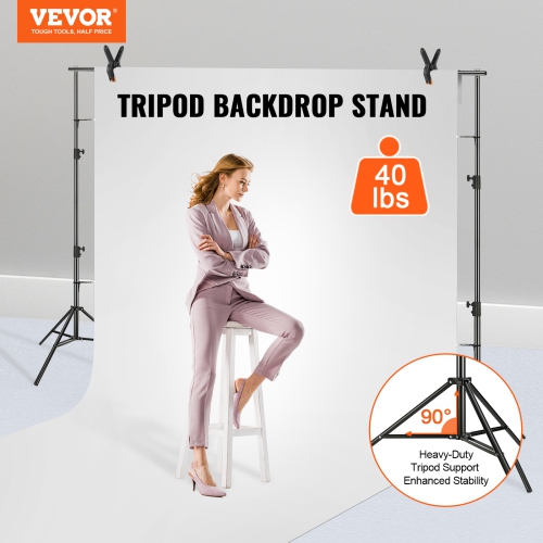 VEVOR 12 x 10 ft Heavy Duty Backdrop Stand, Height Adjustable Photography Backdrop Stand, Background Support System with 6 Clamps and A Carry Bag,
