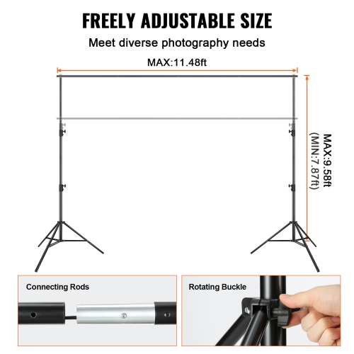 VEVOR 12 x 10 ft Heavy Duty Backdrop Stand, Height Adjustable Photography Backdrop Stand, Background Support System with 6 Clamps and A Carry Bag,