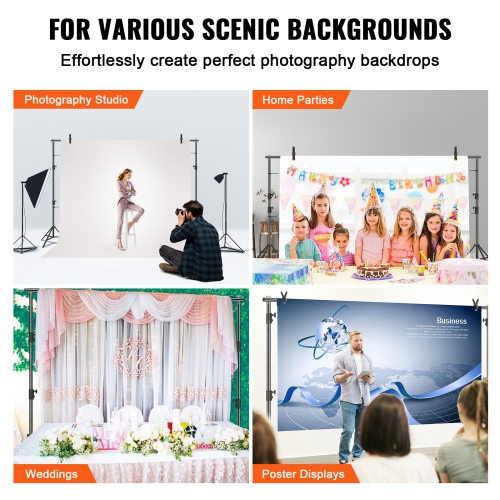 VEVOR 12 x 10 ft Heavy Duty Backdrop Stand, Height Adjustable Photography Backdrop Stand, Background Support System with 6 Clamps and A Carry Bag,