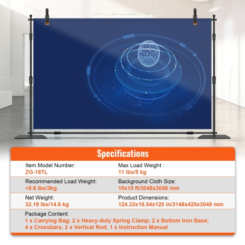 VEVOR 10ft x 10ft Pipe and Drape Kit, Heavy Duty Backdrop Stand with Carbon Steel Base, Adjustable Backdrop Support with 6 Clamps and A Carry Bag for