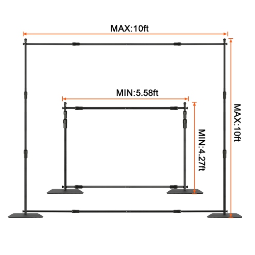VEVOR 10ft x 10ft Pipe and Drape Kit, Heavy Duty Backdrop Stand with Carbon Steel Base, Adjustable Backdrop Support with 6 Clamps and A Carry Bag for