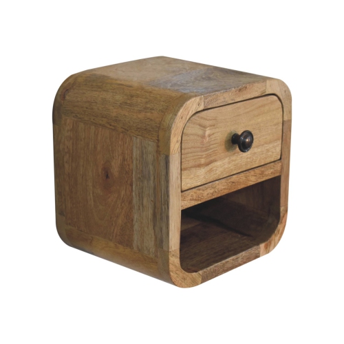 Artisan Furniture Solid Wood Extra Mini Curved Oak-ish Bedside with Open Slot