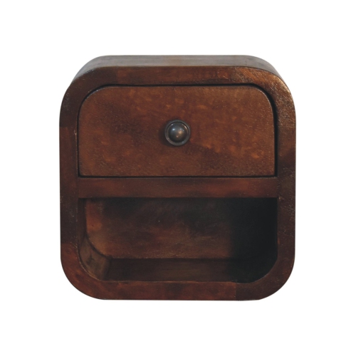 ARTISAN FURNITURE  Solid Wood Extra Mini Curved Chestnut Bedside With Open Slot