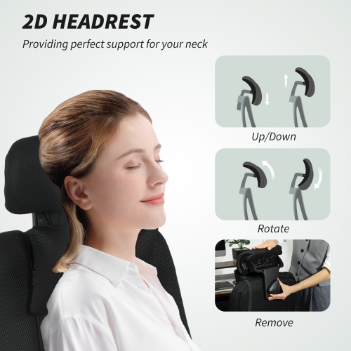 Fauteuil de direction Vinsetto, fauteuil de bureau ergonomique pivotant en filet à dossier haut avec appuie-tête et accoudoirs pivotants, soutien