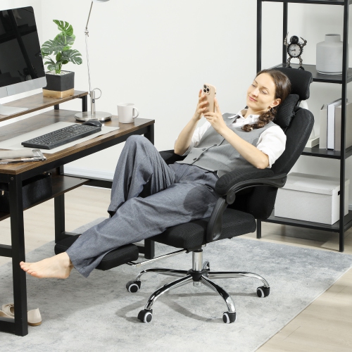 Fauteuil de direction Vinsetto, fauteuil de bureau ergonomique pivotant en filet à dossier haut avec appuie-tête et accoudoirs pivotants, soutien