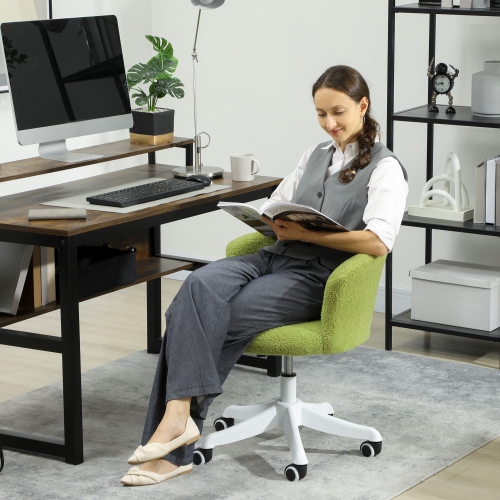 Vinsetto Armless Office Chair, Fluffy Computer Desk Chair with Adjustable Height, Swivel Wheels, Mid Back, Light Green