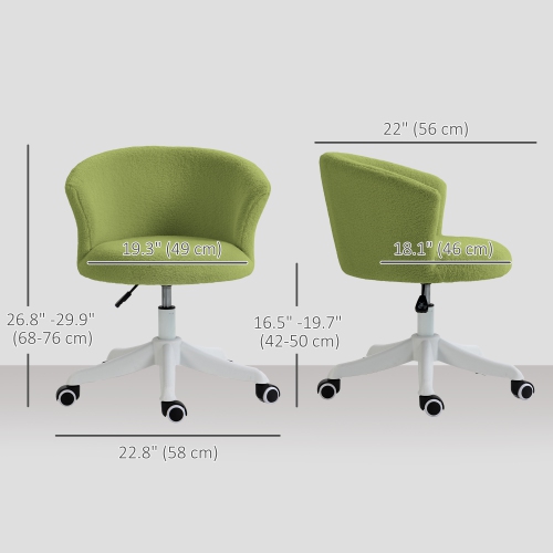Vinsetto Armless Office Chair, Fluffy Computer Desk Chair with Adjustable Height, Swivel Wheels, Mid Back, Light Green