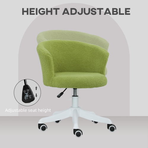 Vinsetto Armless Office Chair, Fluffy Computer Desk Chair with Adjustable Height, Swivel Wheels, Mid Back, Light Green