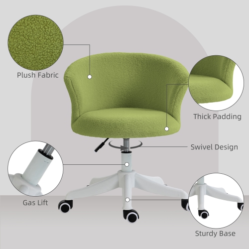 Vinsetto Armless Office Chair, Fluffy Computer Desk Chair with Adjustable Height, Swivel Wheels, Mid Back, Light Green