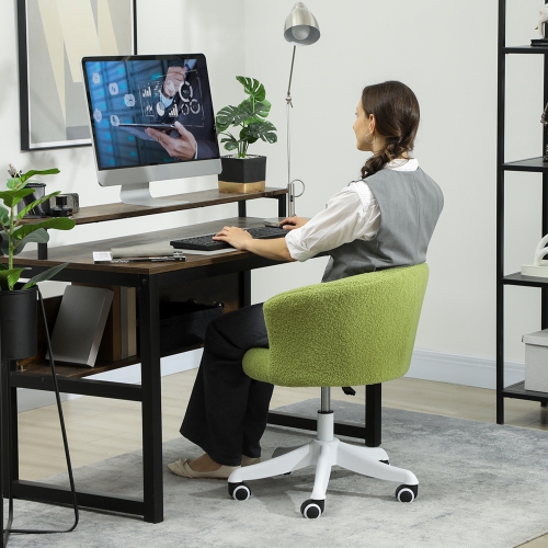 Vinsetto Armless Office Chair, Fluffy Computer Desk Chair with Adjustable Height, Swivel Wheels, Mid Back, Light Green