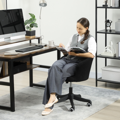 Vinsetto Armless Office Chair, Fluffy Computer Desk Chair with Adjustable Height, Swivel Wheels, Mid Back, Black