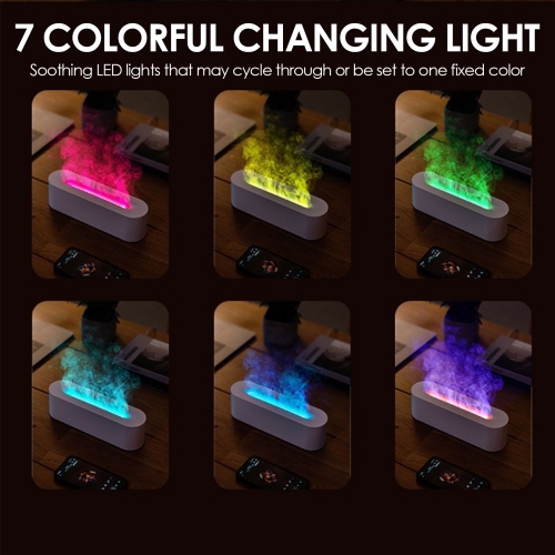 Essential Oil Diffuser with Fireplace Flame Effect, 150ml Cool Mist Humidifier, USB Rechargeable, 7 Color Lights (White)