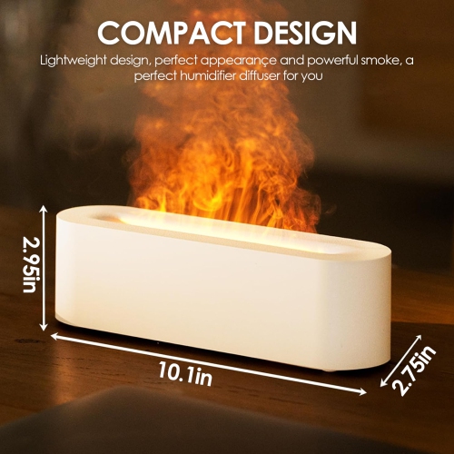 Essential Oil Diffuser with Fireplace Flame Effect, 150ml Cool Mist Humidifier, USB Rechargeable, 7 Color Lights (White)