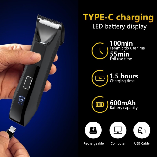 Men’s 3-in-1 Portable Hair Trimmer, Body Groomer with 3 Interchangeable Heads for Travel and Home