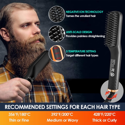 Men’s 3-in-1 Beard Straightener Comb, Grooming Tool Ideal for Birthday and Christmas Gifts