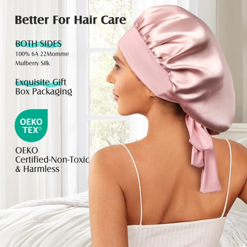 Women’s Double Layer Silk Sleep Cap, Non-Slip Elastic Headband for Curly, Short, and Long Hair