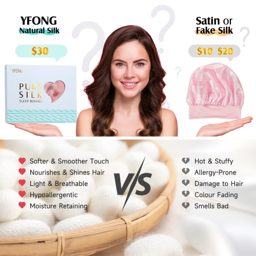 Women’s Double Layer Silk Sleep Cap, Non-Slip Elastic Headband for Curly, Short, and Long Hair