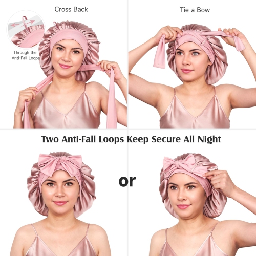 Women’s Double Layer Silk Sleep Cap, Non-Slip Elastic Headband for Curly, Short, and Long Hair