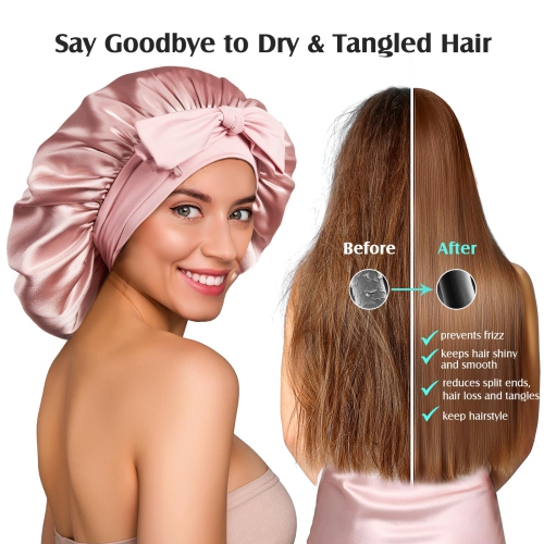 Women’s Double Layer Silk Sleep Cap, Non-Slip Elastic Headband for Curly, Short, and Long Hair