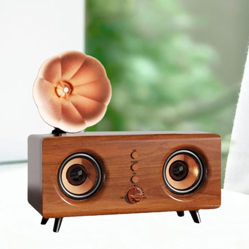 Retro Wood Grain Bluetooth Speaker – Dual 10W Stereo Sound, Deep Bass, Bluetooth 5.0, 15m Range, AUX/TF Card Support – Portable Desktop Speaker with