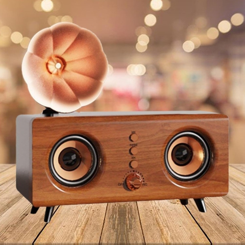 Retro Wood Grain Bluetooth Speaker – Dual 10W Stereo Sound, Deep Bass, Bluetooth 5.0, 15m Range, AUX/TF Card Support – Portable Desktop Speaker with