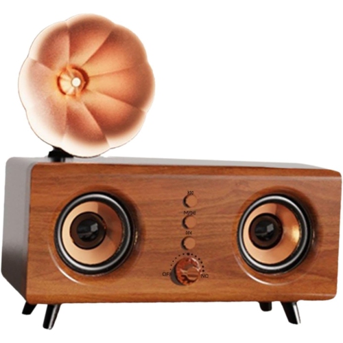 Retro Wood Grain Bluetooth Speaker – Dual 10W Stereo Sound, Deep Bass, Bluetooth 5.0, 15m Range, AUX/TF Card Support – Portable Desktop Speaker with