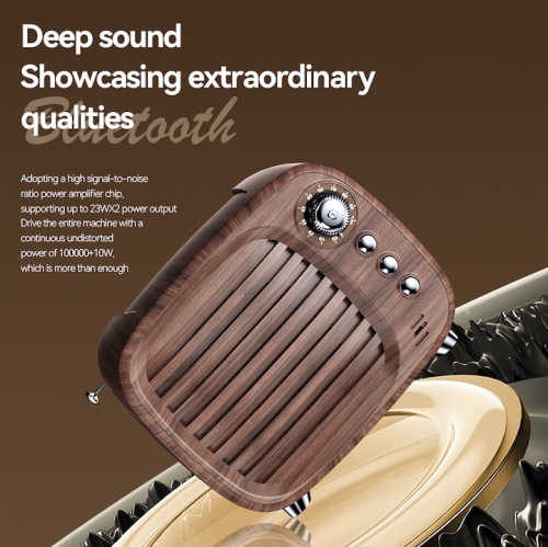 Haut-parleur radio FM Bluetooth rétro - Bluetooth 5,3, pile 2000&nbsp;mAh, temps de lecture 5 heures, design de boîte en bois de qualité supérieure -