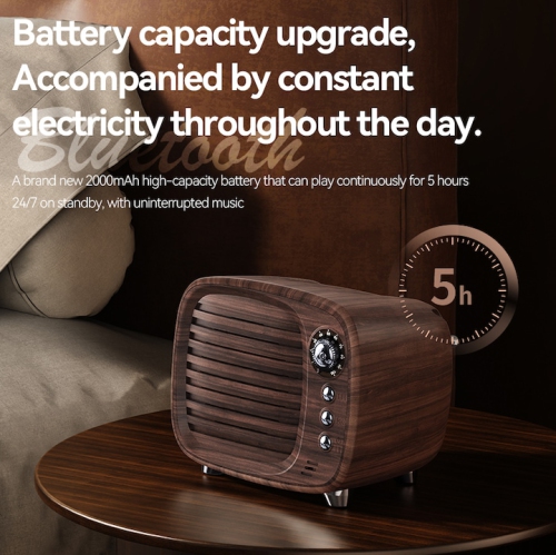 Haut-parleur radio FM Bluetooth rétro - Bluetooth 5,3, pile 2000&nbsp;mAh, temps de lecture 5 heures, design de boîte en bois de qualité supérieure -