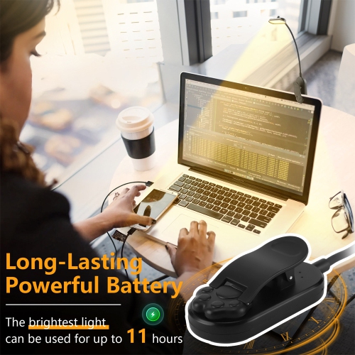 Book clip lamp reading desk lamp, study eye protection lamp, LED three-color lighting foldable night light USB charging - black round