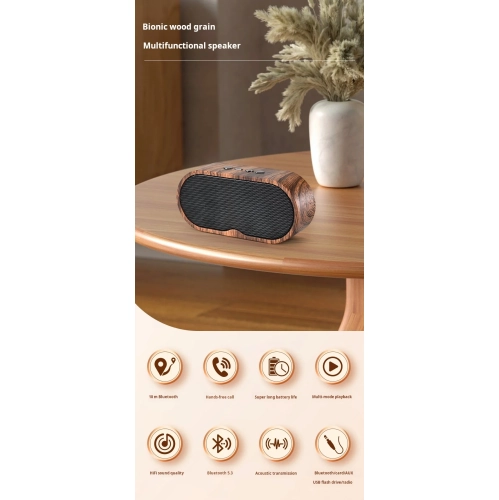 Wood grain bluetooth speaker, retro mini card radio, portable line stereo speaker supports FM, creative gift audio - dark wood grain