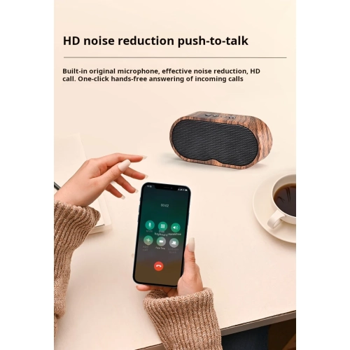Wood grain bluetooth speaker, retro mini card radio, portable line stereo speaker supports FM, creative gift audio - dark wood grain