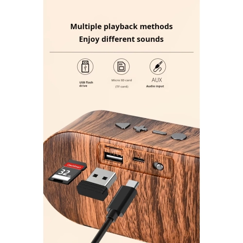 Wood grain bluetooth speaker, retro mini card radio, portable line stereo speaker supports FM, creative gift audio - dark wood grain