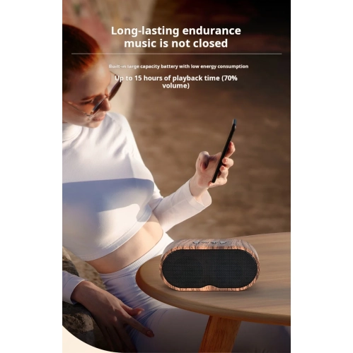 Wood grain bluetooth speaker, retro mini card radio, portable line stereo speaker supports FM, creative gift audio - dark wood grain