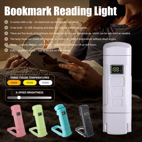 Eye protection LED charged display multifunctional reading book clip light, intelligent control night light, waterproof 9h continuous lighting - pink