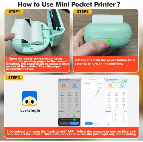 HD Printer, Inkless Photo Maker for School Supplies and DIY Projects, Bluetooth Connected Portable Sticker Maker for Labels, Photos and Notes