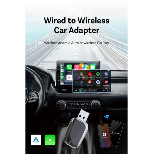 Voiture d'origine CarPlay câblé à sans fil Clé USB auto à deux canaux Android, adaptateur sans fil CarPlay, pour voiture plug and play