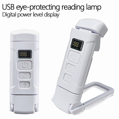 Eye protection LED charged display multifunctional reading book clip light, intelligent control night light, waterproof 9h continuous lighting - white