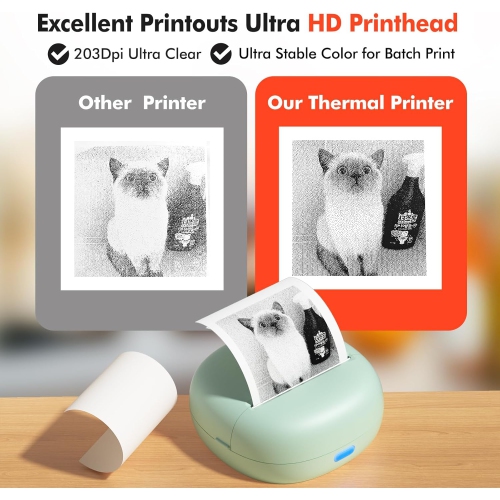 HD Printer, Inkless Photo Maker for School Supplies and DIY Projects, Bluetooth Connected Portable Sticker Maker for Labels, Photos and Notes